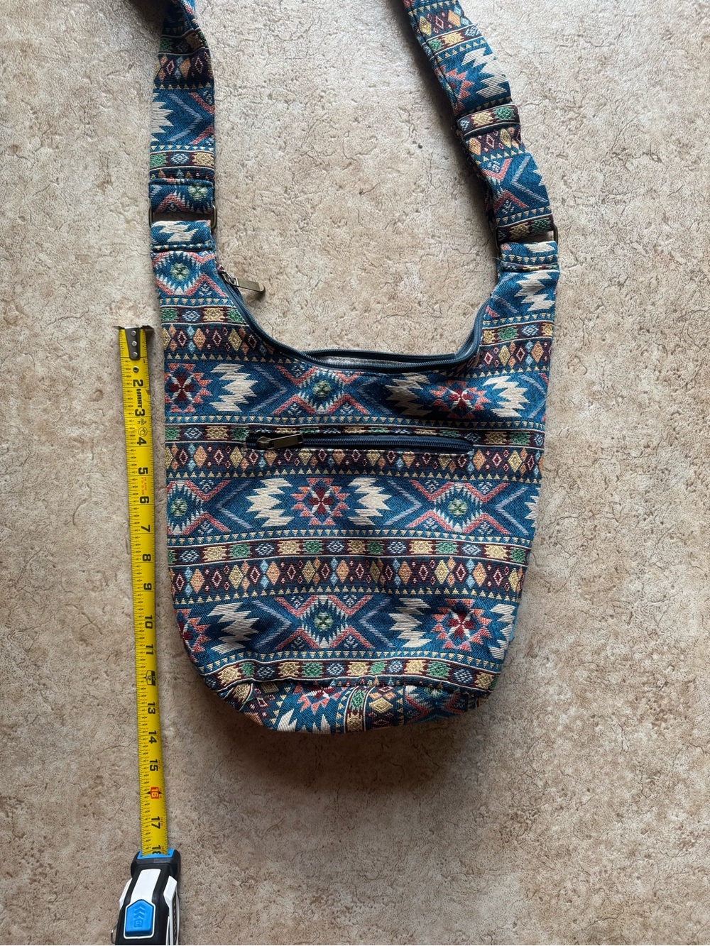 Boho Aztec Pattern Crossbody Bag in Blue and Cream - Picture 7 of 9